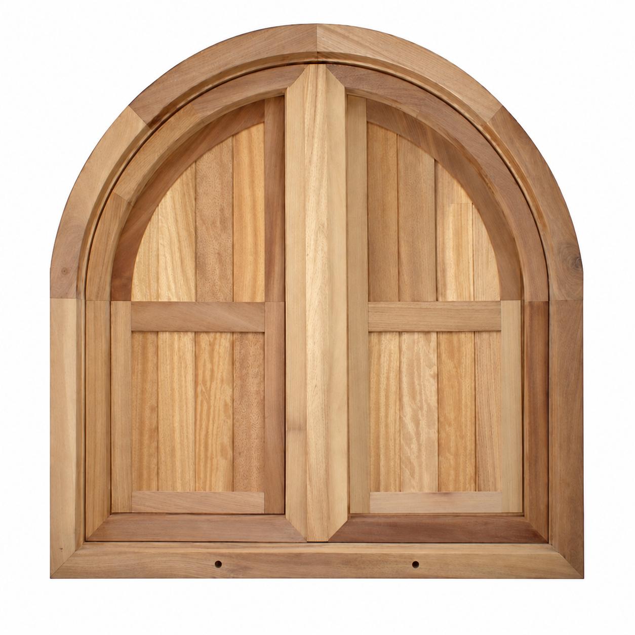 ventana de medio punto en madera de iroko